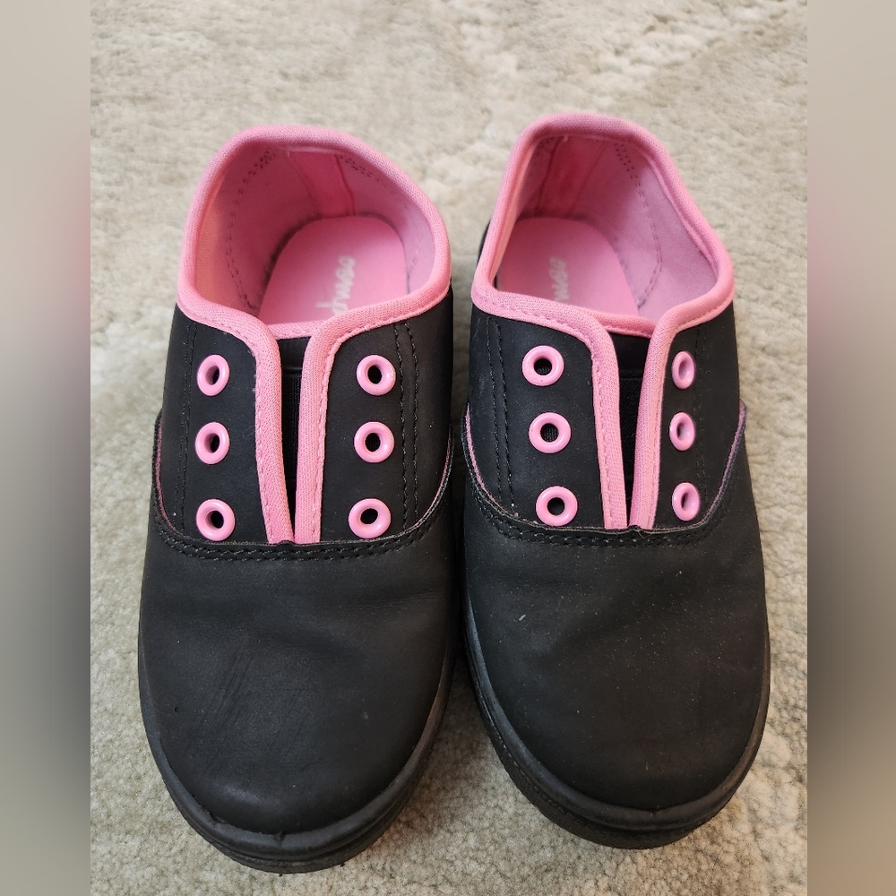 Oomphies Robin Sz 10C Black Pink Canvas Slip On Sneakers Girls